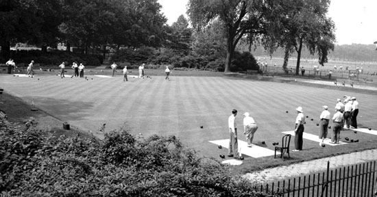 June 24, 1950 shot of the Brooklyn bowling green. Courtesy of Parks Photo Archive, Neg. 26556.